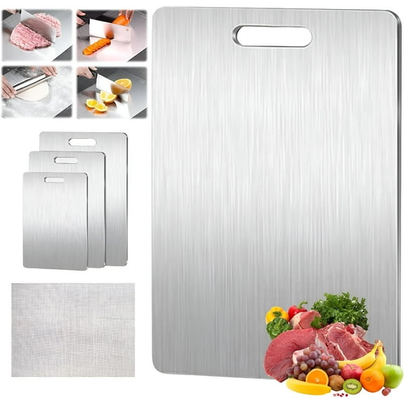 ACDANC Titanium Cutting Board,Upgrade Titanium Cutting Board for Kitchen,Non Stick,Double Sided&Food-Grade Stainless Steel Cutting Boards for Home Cooking,Silvery,L (18 x 12 in)