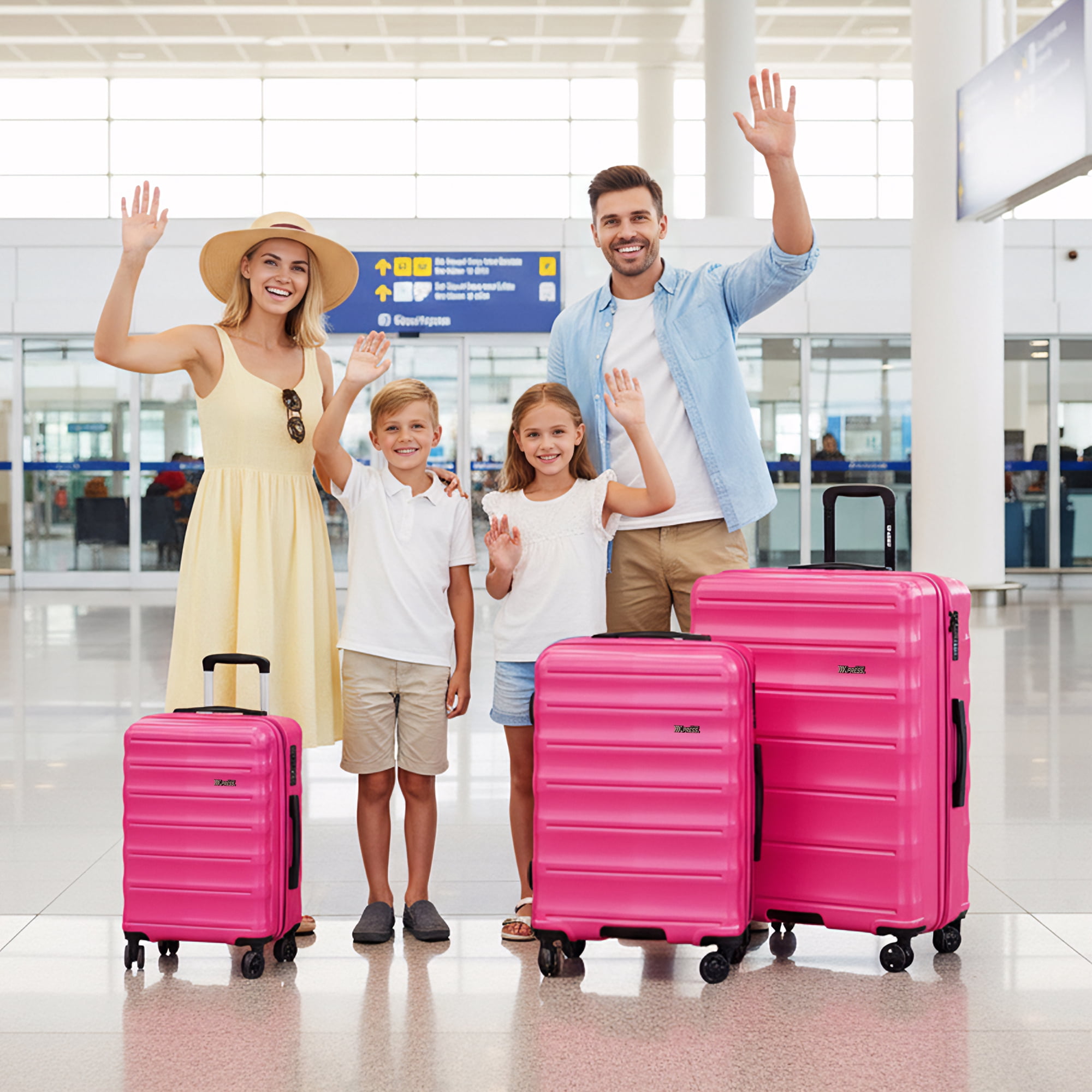 New York Xpress 3 Piece Luggage Set Hardside Expandable Lightweight with TSA Lock & Spinner Wheels, 20/25/29in, Hot Pink - La13801