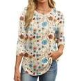 thumbnail image 3 of Fantaslook Womens Plus Size Tops 3/4 Sleeve Pleated Dressy Blouses Crew Neck Casual Tunic Tops Summer Shirts, 3 of 8