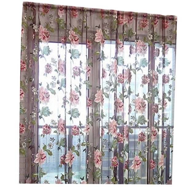 Wosthever Cortina de tul con patrón de peonía, decoración del hogar, tul, balcón de la cocina, flor de habitación, ventana, persiana Decoración del hogar