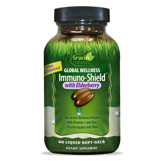 Irwin Naturals Global Wellness Immuno-Shield with Sambucus Elderberry - Vitamin C and Zink - 60 Liquid Soft-Gels