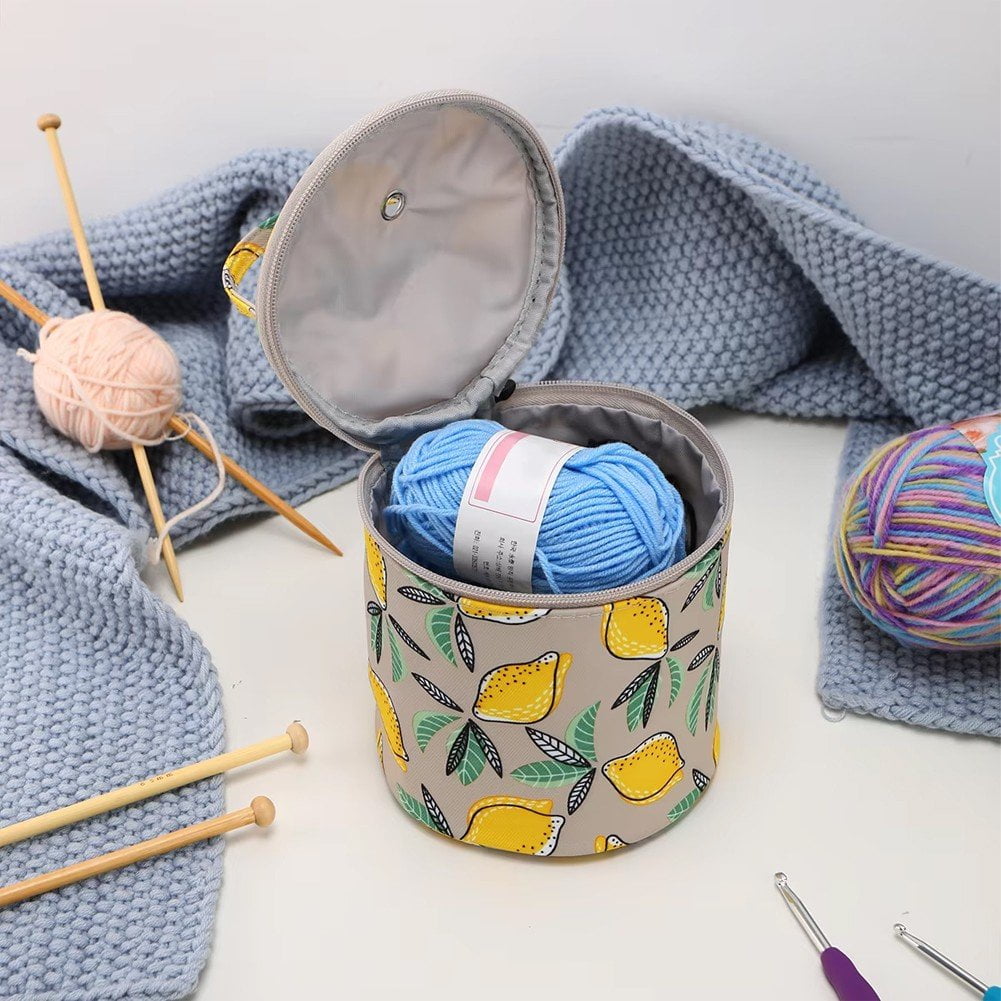 Empty Small Yarn Storage Organizer Bag, Portable Yarn Storage Bag, Round Knitting Bag, Zipper Crochet Bags Knitting Organizers Handbag for Yarns Sewing Tools