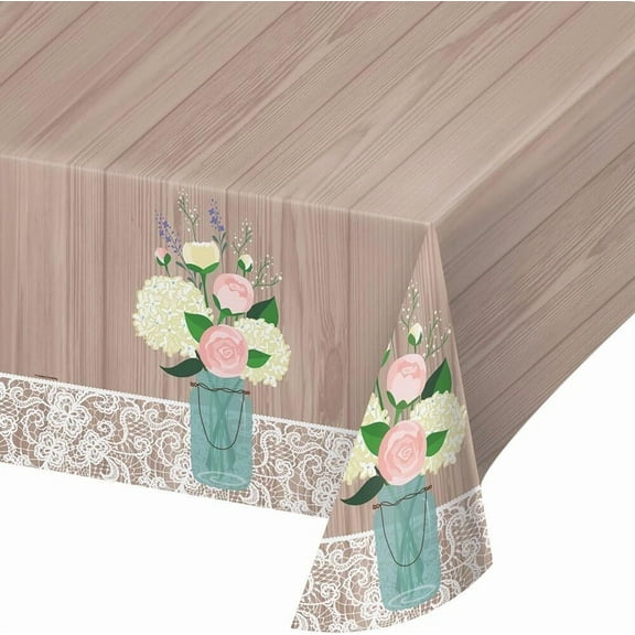 Rustic Wedding Bridal Shower Anniversary Party Decoration Plastic Tablecover