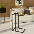 thumbnail image 2 of C Shaped End Table,Small Sofa Couch Side Table, Tempered Glass Snack TV Tray Table with Metal Frame for Small Space,Living Room, Bedroom, Bedside,Modern Style, Black,, 2 of 8