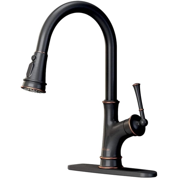 APPASO Oil Rubbed Bronze Kitchen Faucet with Pull Down Sprayer, High Arc Single Handle Sink Faucet with Deck Plate