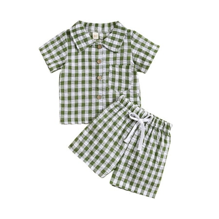 

LLDYYDS Toddler Boys Girls Short Sleeve Plaid Prints T Shirt Tops Shorts Outfits