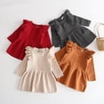 thumbnail image 3 of Infant Toddler Baby Girl Sweater Dress Solid Long Sleeve Knit Sweater Fall Winter Dresses,Beige,12-18 Months, 3 of 5