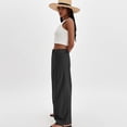 thumbnail image 4 of Wide Leg Linen Pants for Women Tall Spring Linen Palazzo Pants Baggy High Waisted Beach Pant Gauze Lounge Trousers Black 2XL, 4 of 5