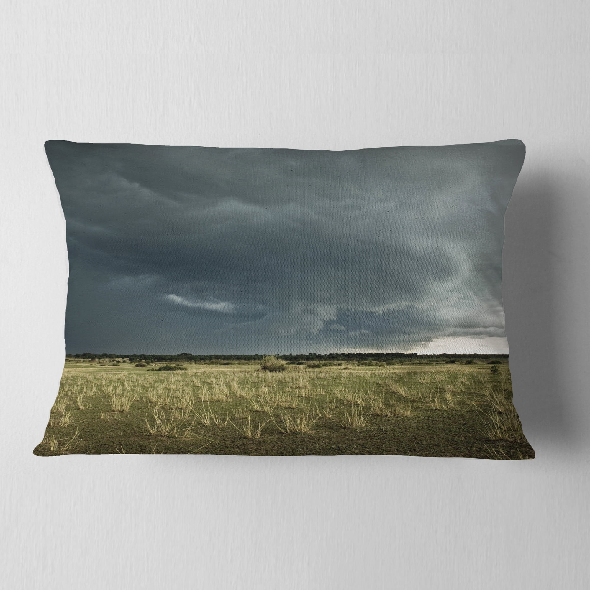 Designart Rainy Cloud over Green Pasture - Landscape Printed Throw Pillow - 12x20