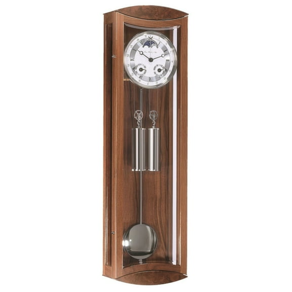 Hermle 31" Walnut Brown and Silver Rectangular Regulator Pendulum Wall Clock
