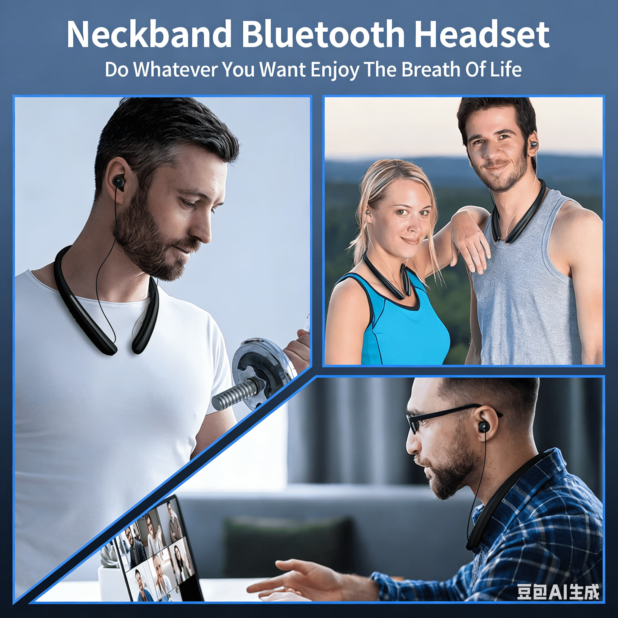 Bluetooth Headphones Neckband, Retractable Headset Wireless Sports Earbuds Noise Cancelling Stereo Earphones with Microphone, IPX5 Sweatproof, Compatible with iPhone Android Samsung PC (Black)