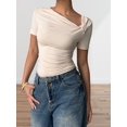 thumbnail image 5 of Women'S Off the Shoulder Tops Bo-W Y2k T Shirt Short Sleeve Fitted Summer Tee Cream White S, 5 of 7