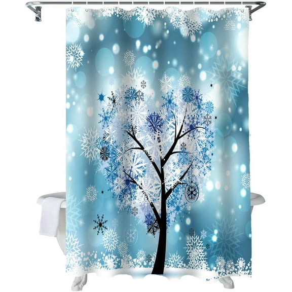 Valentine''s Day Shower Curtain Love Tree Shower Curtains for Bathroom Decor Winter Snowflake Heart Shape Bath Curtains Sets with Hooks for Valentines Day Home Decor Waterproof Extra Long 72" X 84"