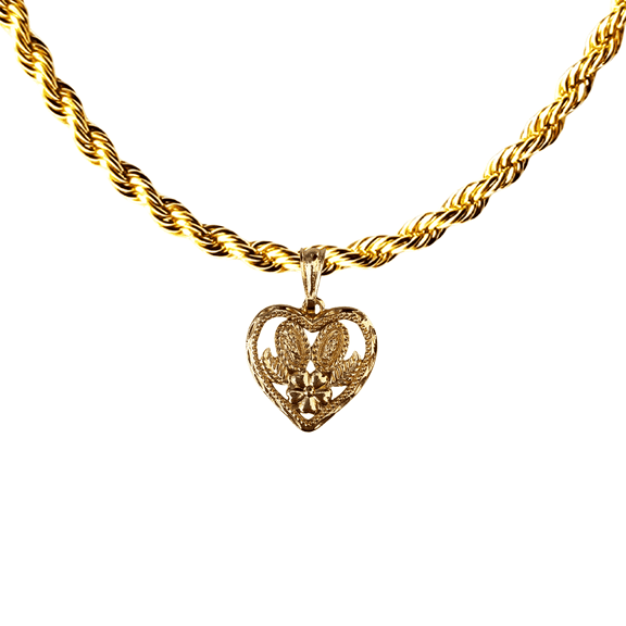 14k Bonded Gold Necklace with Heart Saint Mary Pendent, Best Christmas Unisex Gift for Women, Men Mother, Father, Girlfriend, Boyfriend, Her, Him, Rope Chain with Charm by Artisan Jeweler