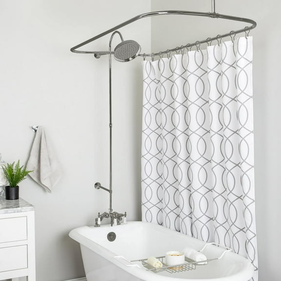48 Inch Deck Mount Clawfoot Tub Shower Enclosure with Downspout Faucet and Rain Shower Head