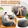 thumbnail image 6 of Baxluxe 4FT Bean Bag Chair: Bean Bag with Velvet Cover, Fluffy and Comfy Bean Bag Chairs for Adults and Kids, Bean Bag Sofa Filled with High-Density Sponge for Gaming (Grey), 6 of 7