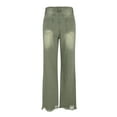thumbnail image 4 of UYISJ Women's Ripped Cropped Jeans Casual High Waisted Wide Leg Distressed Capri Denim Pants Green S, 4 of 6