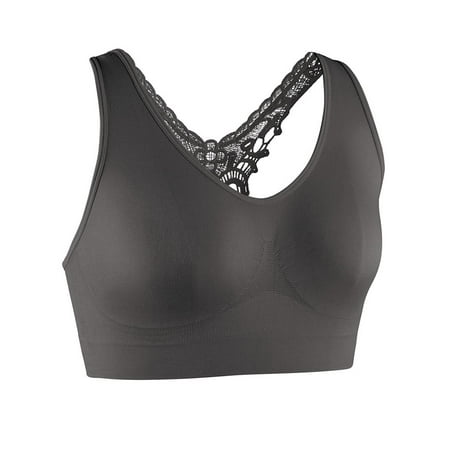 - Women's Seamless Lace Butterfly Racerback Bra - Soft Nylon with Slip-On Design, Small, Black