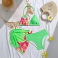 thumbnail image 2 of Ymyiu Girls Bikini Girls Swimsuit Double Strap High Waist Sporty Bikini Swimsuits Swim Cover Up Skirt 3 Piece Set Size 7-8 Years (Green,7-8 Years), 2 of 4