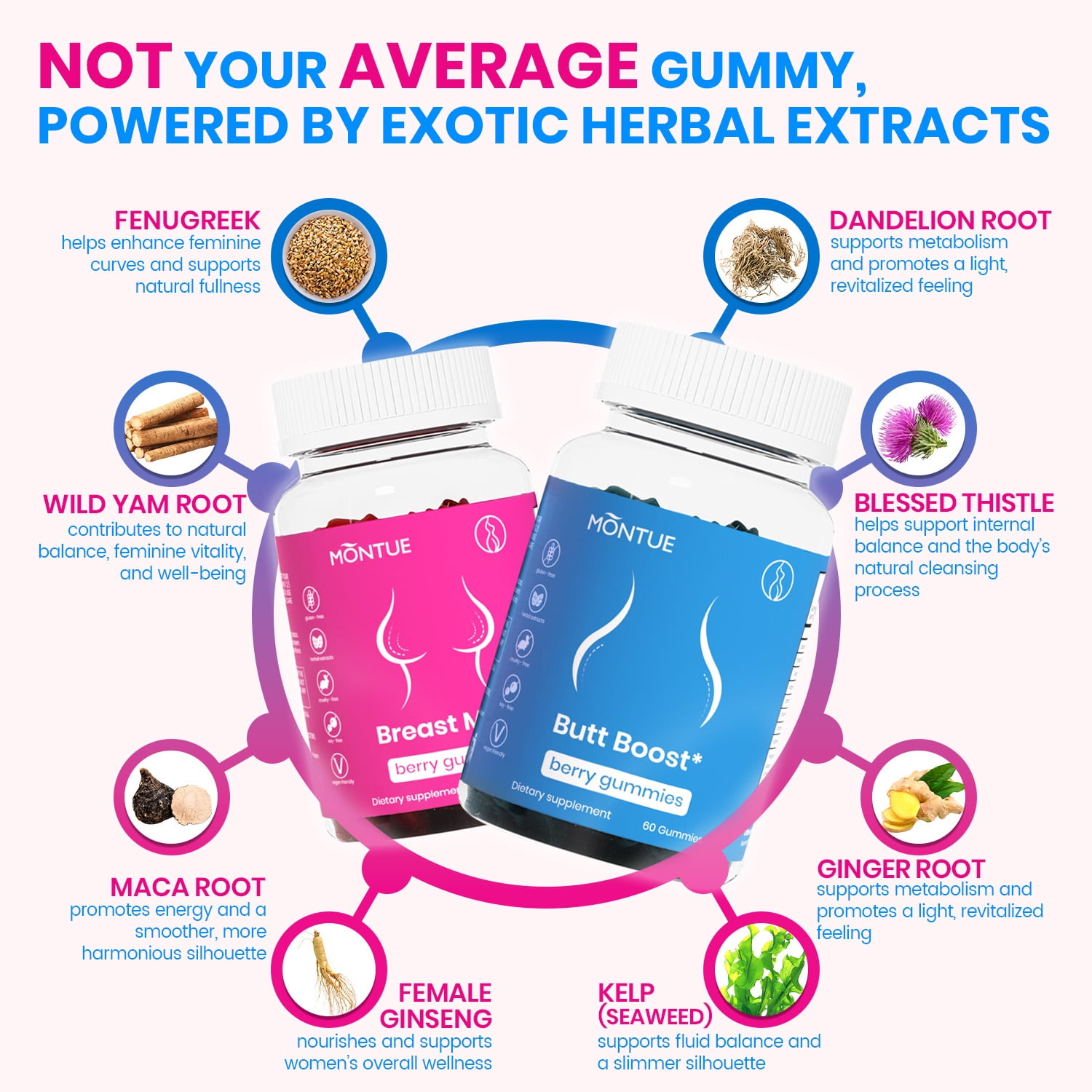 BFQN Top & Peach Support Multivitamin Gummies Combo Pack for Women – with Herbal Extracts & Essential Vitamins, Berry Flavor, 2-Pack (120 Gummies)
