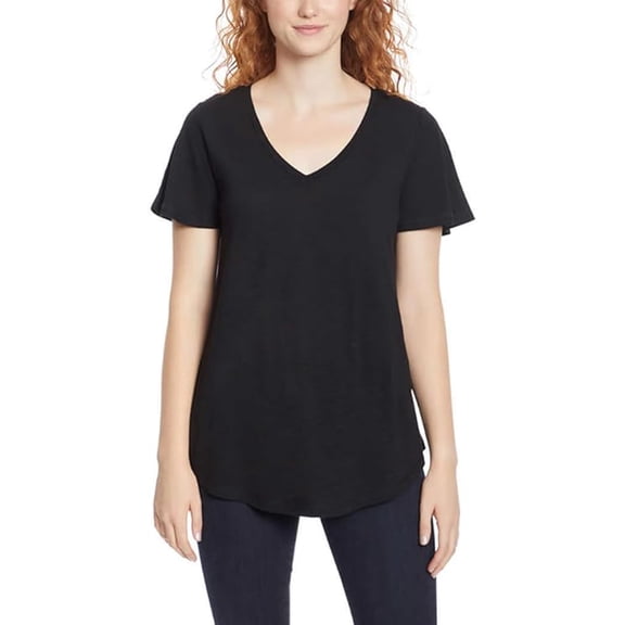 Jessica Simpson Women's Carly Flutter Short Sleeve Tee Shirt (Black, Medium)