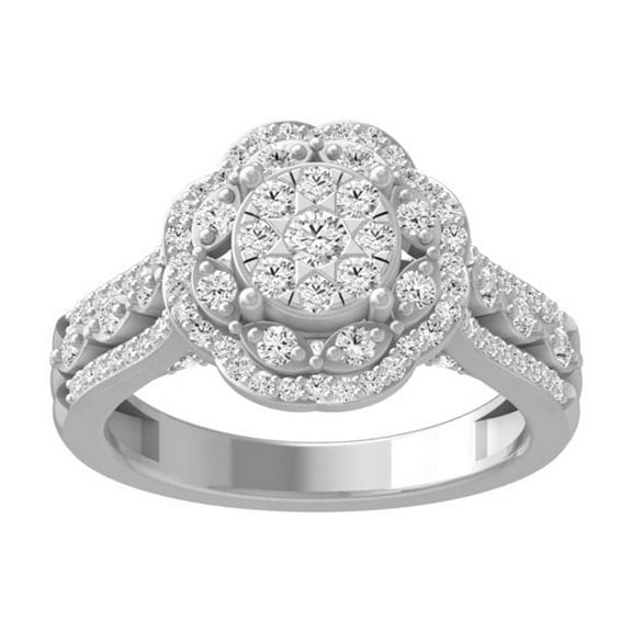 ARAIYA FINE JEWELRY 14k White Gold Cluster Diamond Engagement Ring (3/4 cttw, I-J Color, I2-I3 Clarity) Size 6