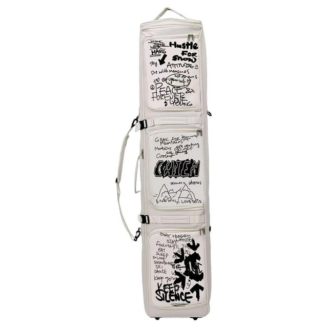 Ethern Sac de Ski à Roulettes Sac de Planche à Neige Étui de Rangement Robuste Étui de Voyage pour Ski Planche à Neige Blanc
