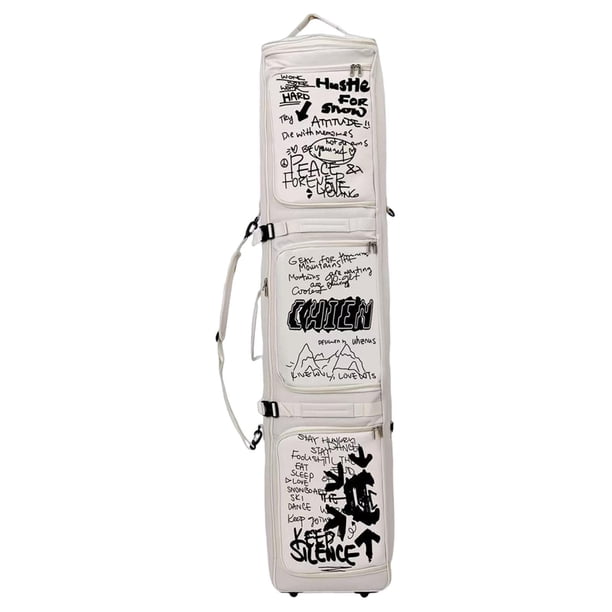 Bolsa de esquí, bolsa de snowboard para viajes en avión, estuche de almacenamiento, protección resistente, portátil para Blanco