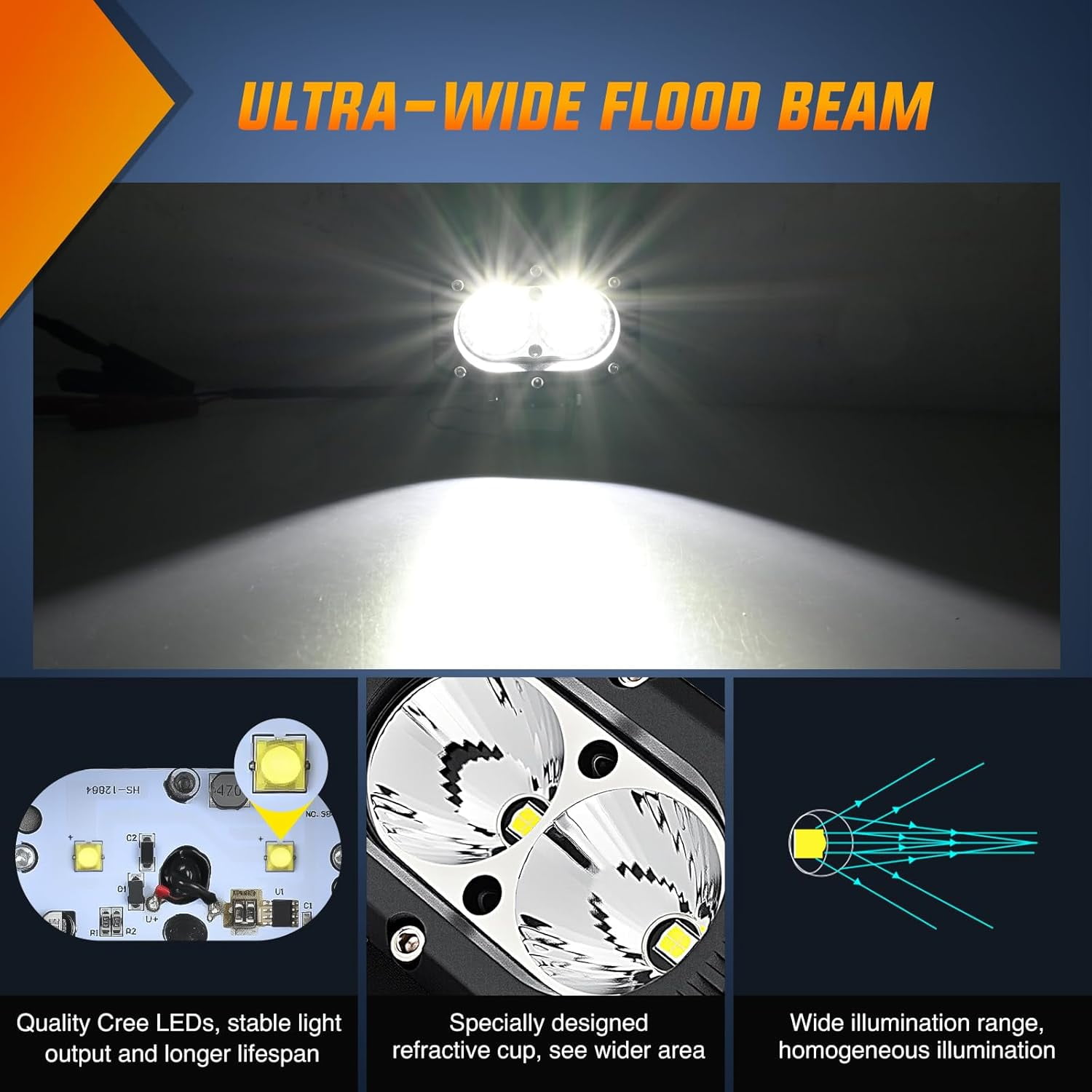 Nilight 4 Inch LED Flood Light Pods 2PCS 24W Wide Beam Auxiliary Driving Lights, IP67 Waterproof Offroad LED Pods for Truck SUV ATV UTV Tractor Boat Motorcycle