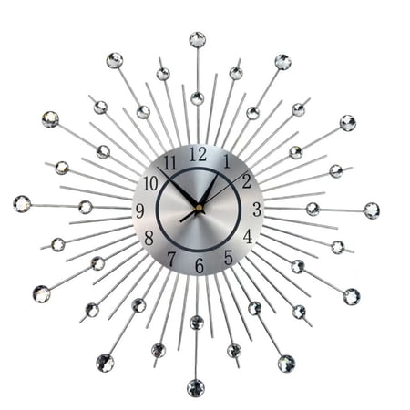 Metal Starbursts Large Wall Clock with Studded Quiet Movement For Living Room Bedroom Decors