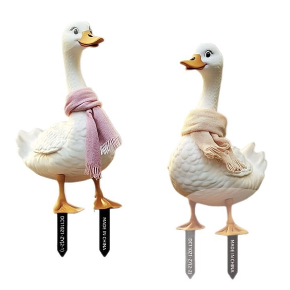 OIUR 2 Pcs Duck Garden Stakes 2D Cartoon Duck Sign with Stakes Weatherproof Animal Stake for Courtyard Balcony Flower Bed Lawn Decor