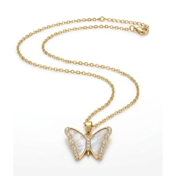 Butterfly Pendant Necklace for Women, Elegant Chain Necklace with Decorative Stone Border and Minimal Fashion Jewelry
