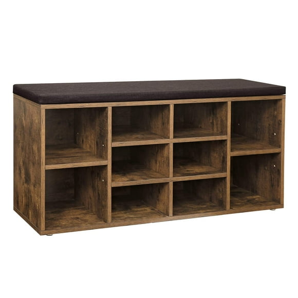 VASAGLE Shoe Bench, Storage Bench, Shoe Rack Bench, 10 Compartments, Rustic Brown and Brown ULHS10BX