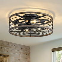 HOOMEDELIER 20" Black Farmhouse Ceiling Fan with Light and Remote Control Flush Mount Fan light for Living Room bedroom