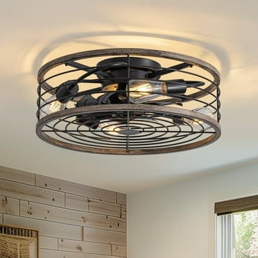 HOOMEDELIER 20" Black Farmhouse Ceiling Fan with Light and Remote Control Flush Mount Fan light for Living Room bedroom