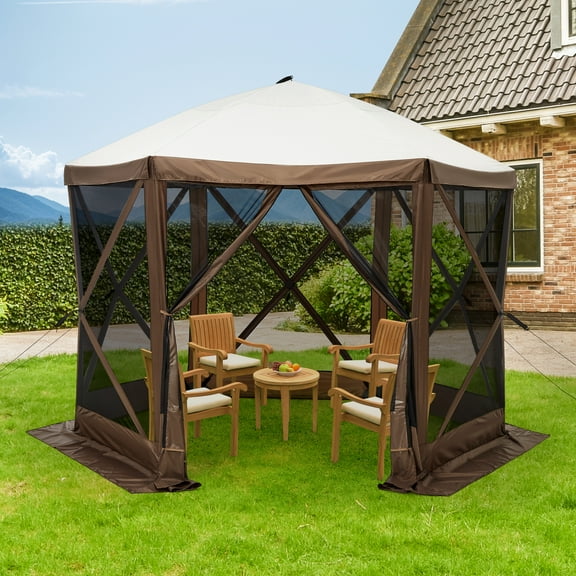 6-Sided Quick Setup Gazebo with Mosquito Netting, Adjustable Height Outdoor Patio Shelter, Portable Instant Canopy with Carry Bag for Backyard, Garden, Patio, All-Weather UV/Waterproof Shelter