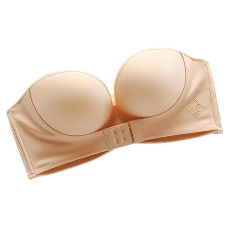 

BYDOT Women Strapless Front/Back Buckle Bra Invisible Wirefree Anti-Slip Bralette Push Up Padded Underwear Seamless Brassiere