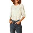 thumbnail image 2 of Allegra K Women's 3/4 Lantern Sleeve Semi Sheer Retro Lace Tops, 2 of 6