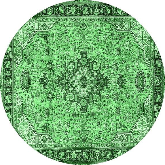 Ahgly Company Indoor Round Medallion Emerald Green Traditional Area Rugs, 5' Round
