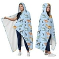 thumbnail image 2 of Wearable Blanket,Blue Dinosaurs Leaves Pattern Hooded Wearable Flannel Blanket for Adults & Teens,Winter Poncho Shawl Wrap Cape Cozy Anti-Pill,60"x80", 2 of 5