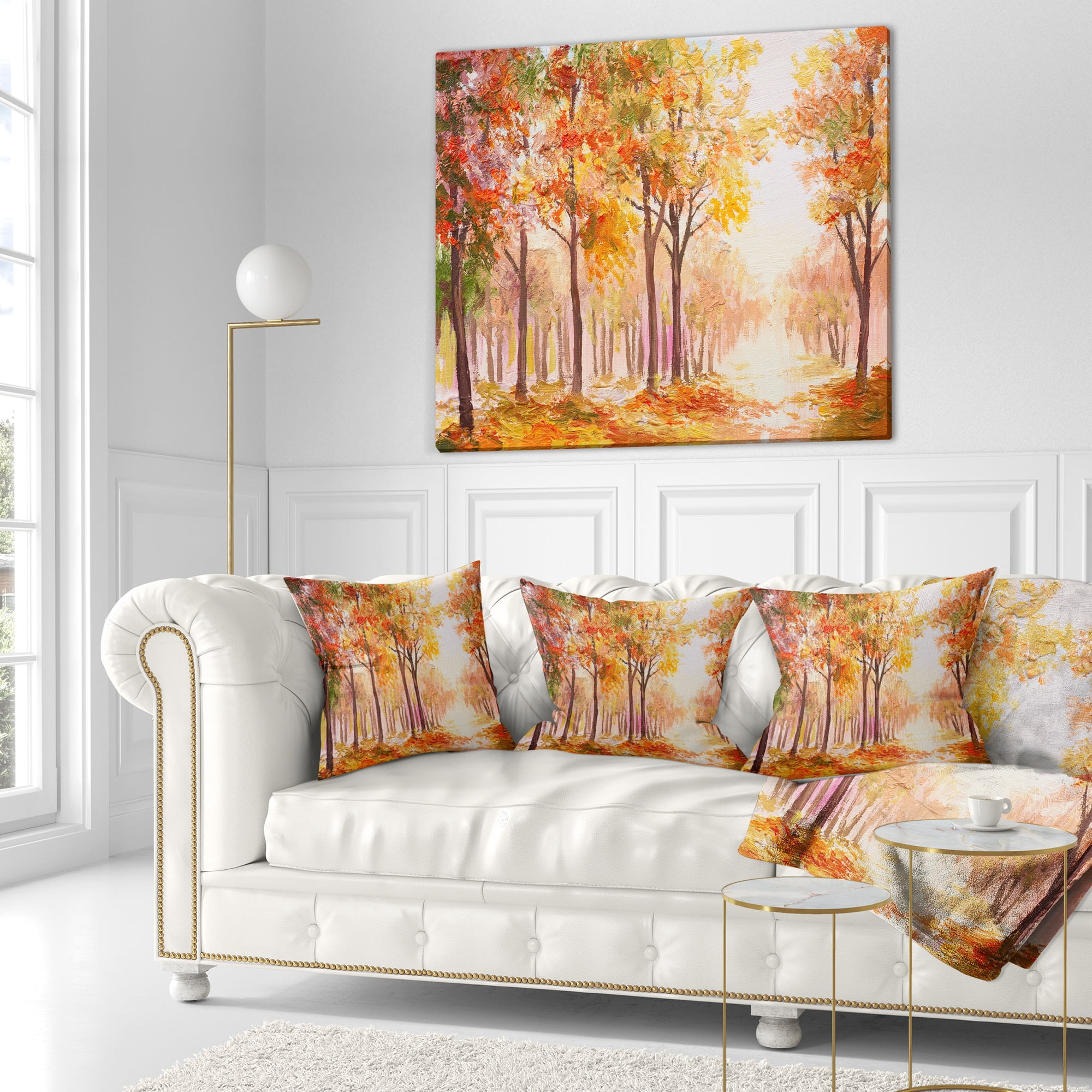 Designart Autumn Everywhere Forest - Landscape Printed Throw Pillow - 16x16