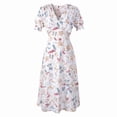 thumbnail image 1 of Fridja Robe de Vacances à Col en V pour Femmes, Manches Courtes, Robe de Plage pour Fête, 1 of 9
