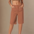 thumbnail image 3 of Knee Length Shorts for Women Summer Casual Stretchy Straight Leg Relaxed Fit Business Casual Work Shorts with Pockets, 3 of 5