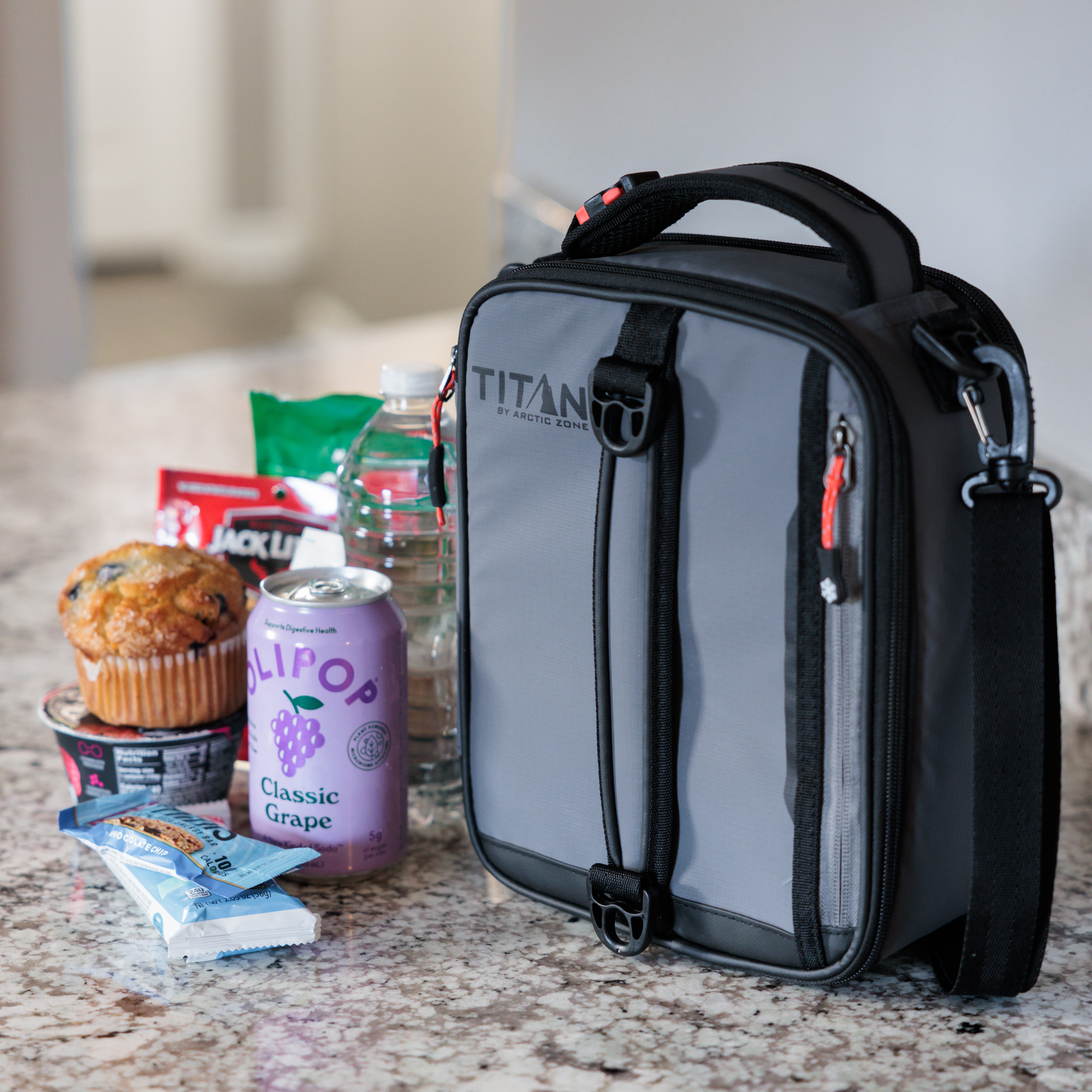 Titan by Arctic Zone Fridge Cold Insulated Expandable Lunch Bag with Reusable Ice Walls - Sharkskin Gray