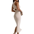 thumbnail image 3 of Women's 2 Piece Spring Summer Midi Bodycon Dresses Casual Crew Neck Side Slit Sleeveless Knit Cut Out Tank Top Dress Set, 3 of 4