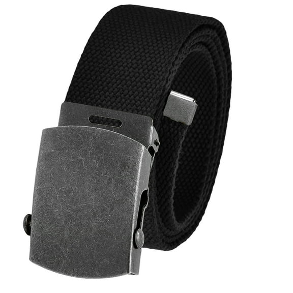 Men's Golf Belt in 1.5 Antique Silver Slider Belt Buckle with Adjustable Canvas Web Belt Small Black