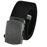 All Sizes Men's Golf Belt in 1.5 Antique Silver Slider Belt Buckle with Adjustable Canvas Web Belt Small Black