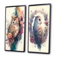 thumbnail image 3 of Designart "Adorable Owls Among Flowers II" Owl Framed Wall Art Set Of 2 - Multicolor Animals Framed Canvas Set For Living Room Decor, 3 of 6