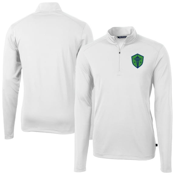 Men's-Cutter & Buck  White Seattle Sounders FC Big & Tall Virtue Eco Pique Recycled Quarter-Zip Top