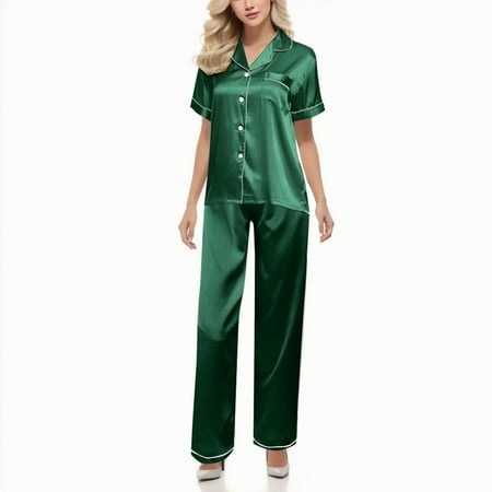 Kcodviy Women Top Sexy And Set Women Sets Set Nightwear Satin Short Underwear Nightgown Women S Lingerie Robe Trousers Silk Loose Sleeved Suit Pajama Pajamas Night Dresses For Women Button Down